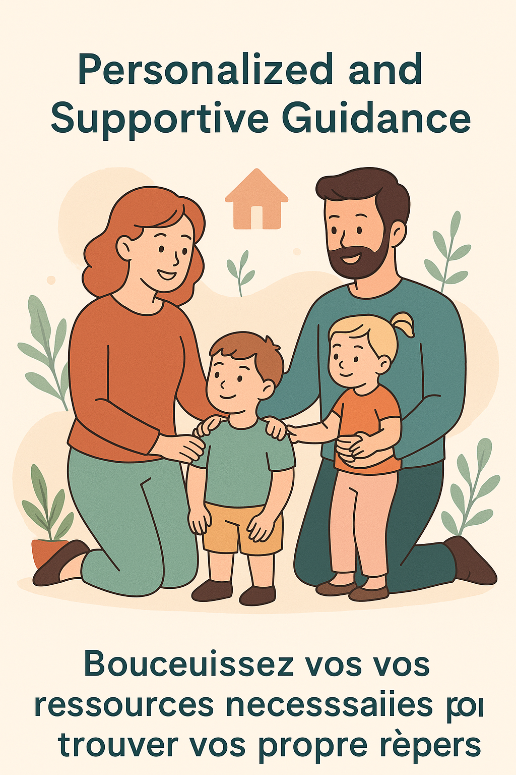 Mon approche : un accompagnement personnalisé pour chaque famille. Illustration symbolique d’une famille – accompagnement personnalisé et bienveillant pour chaque parent.